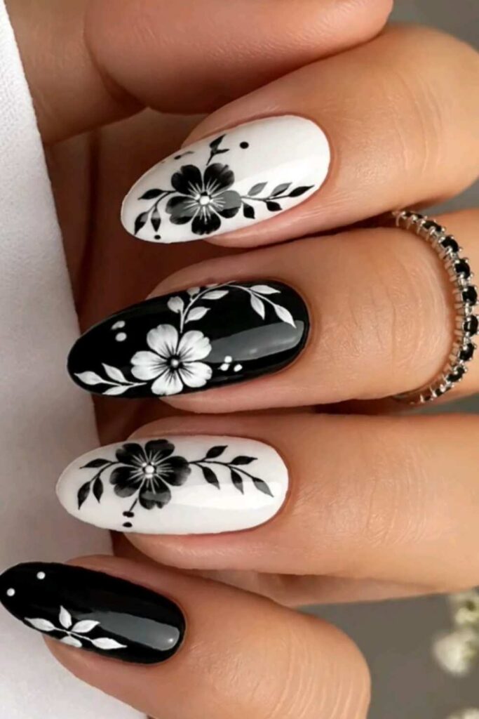 Graphic Black Outline Flowers on White