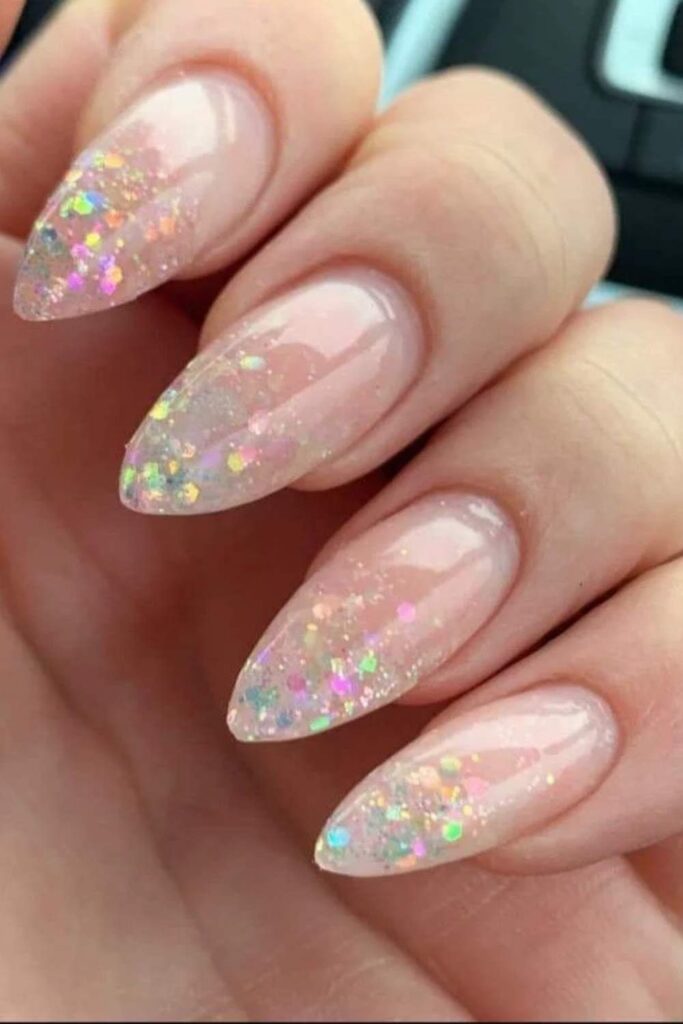 25 Square French Tip Acrylic Nails That Look Expensive Without Trying 9 Holographic Glitter Tips with Clear Base
