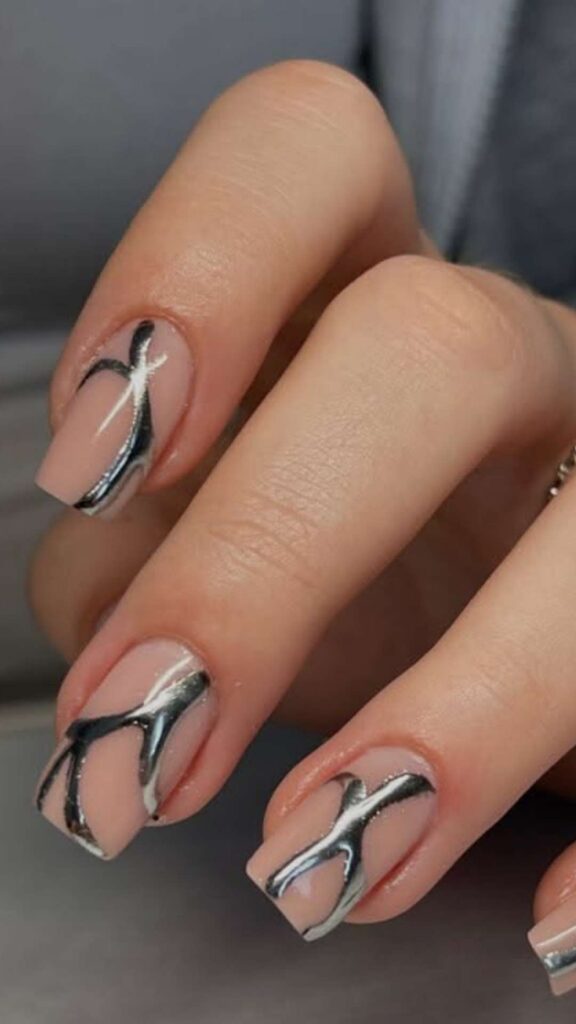Icy Silver Chrome on Short Square Nails