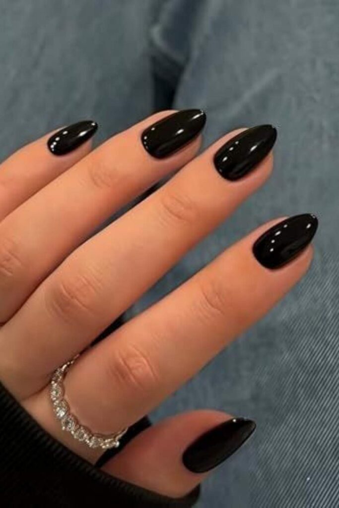 Inky Black Nails, Short and Perfectly Shaped