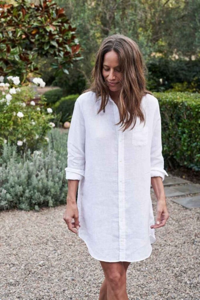 Ivory Linen Shirt Dress with Woven Slides