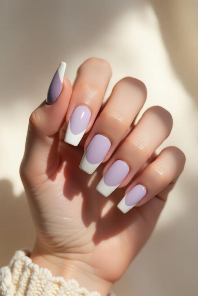 25 Square French Tip Acrylic Nails That Look Expensive Without Trying 5 Lavender Base with White Square French Tips