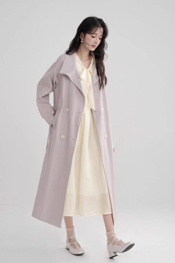 Lavender Trench Coat over a Neutral Monochrome Base