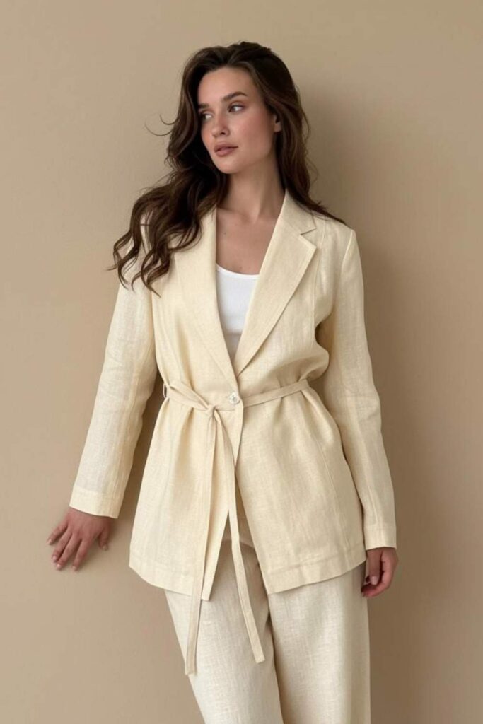 Linen Co-ord Blazer Set with a Simple White Tee Underneath