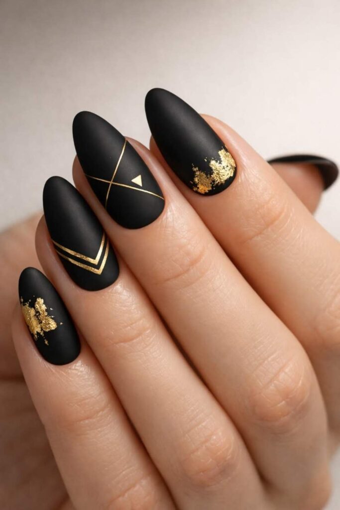 39 Quick Nail Designs Easy Enough to Do at Home (That Actually Look Salon-Done) 3 Matte Black with a Glossy Accent Nail