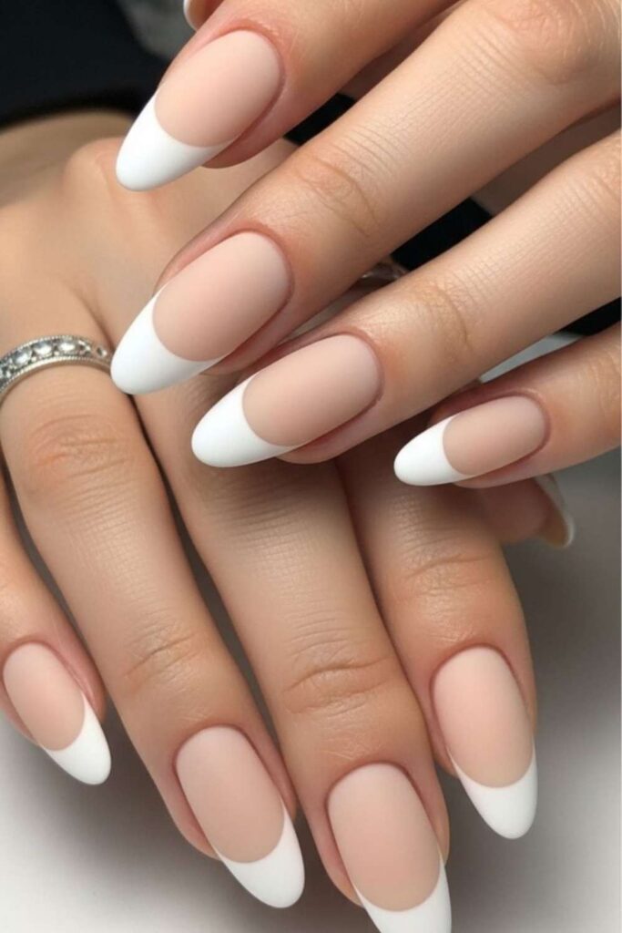 25 Square French Tip Acrylic Nails That Look Expensive Without Trying 8 Matte White Tips on a Satin Finish Base