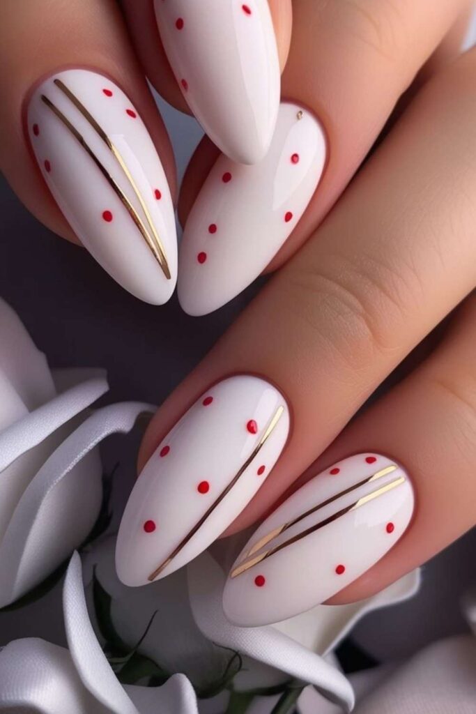 Milky Pink Nails with a Thin Red Line Detail