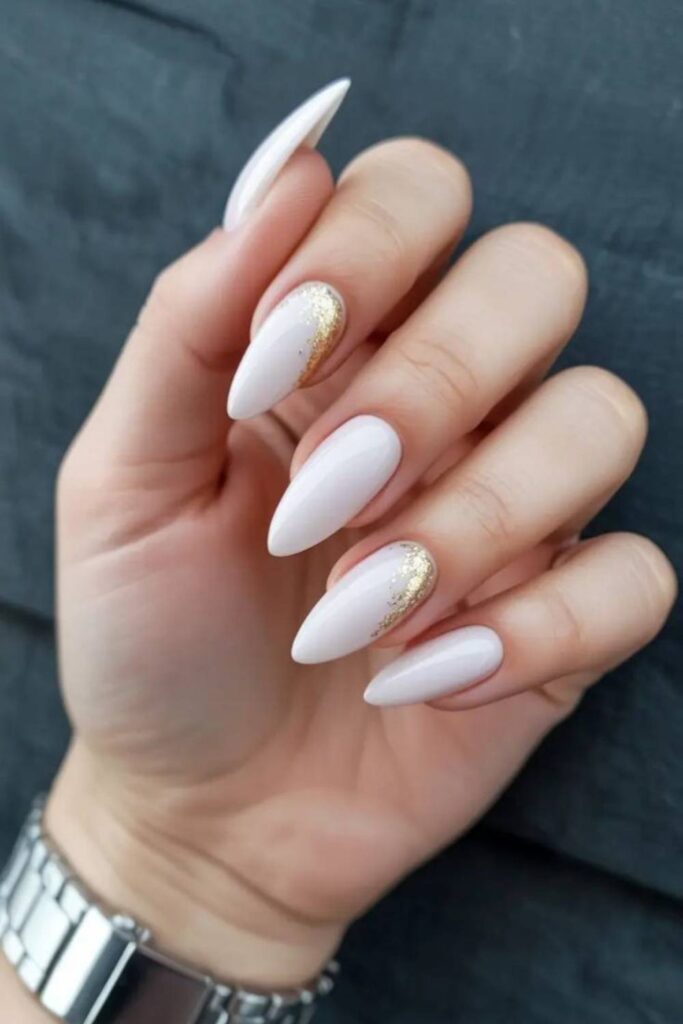 29 Summer Nail Ideas That Look Expensive Without Trying Too Hard 10 Milky White with Gold Foil Fragments