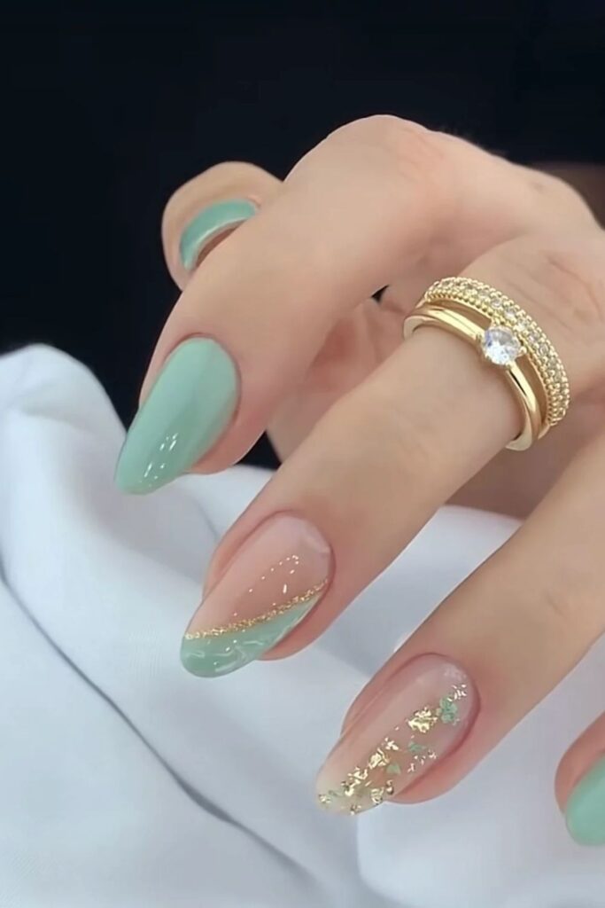 29 Summer Nail Ideas That Look Expensive Without Trying Too Hard 5 Mint Green Negative Space with a Thin Gold Line