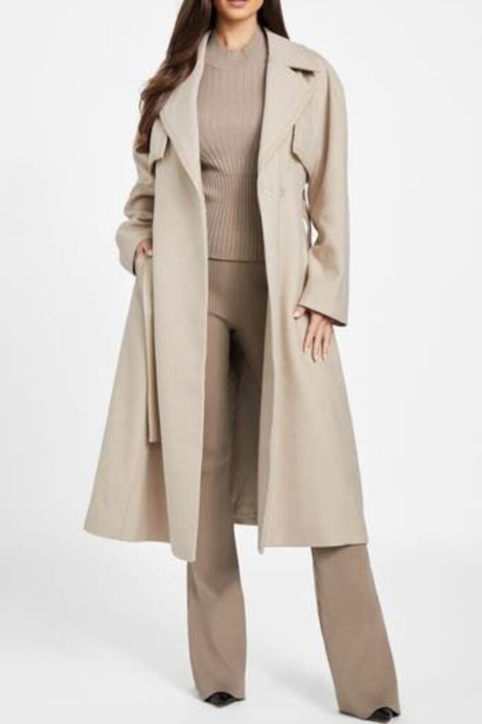 Monochromatic Beige Look Trench Coat, Straight Jeans, Cream Tee