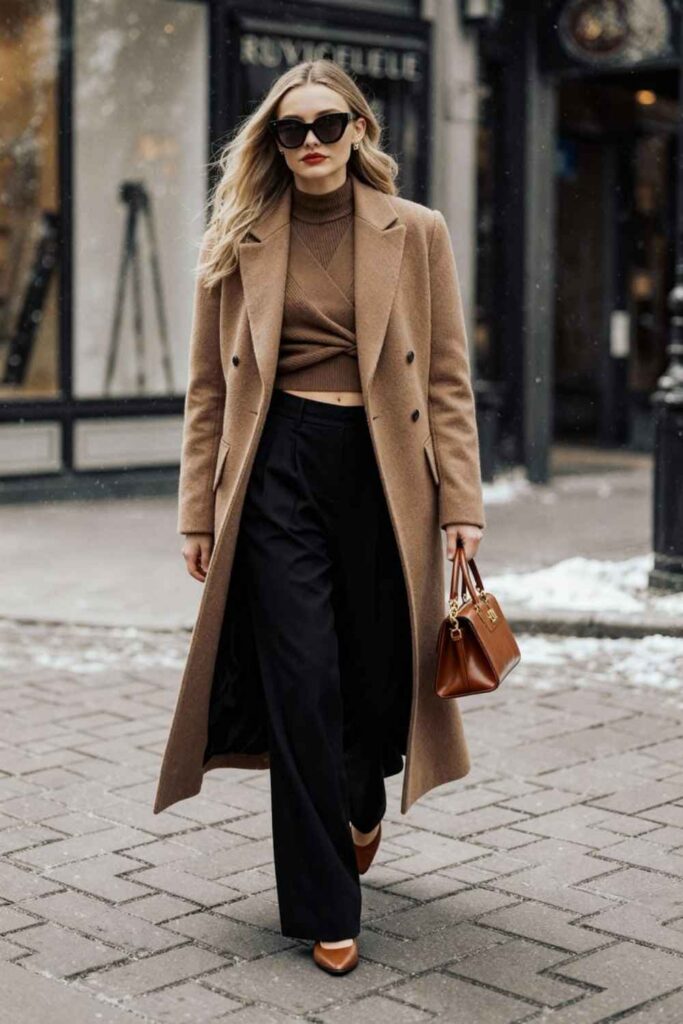 23 Date Night Outfits That Always Look Effortlessly Chic in 2026 4 Monochrome Camel Look from Head to Toe