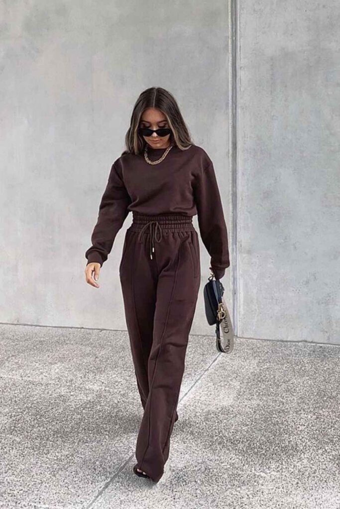 83 Curvy Girl Outfits That Look Effortlessly Chic (2026 Edit) 4 Monochrome Chocolate Brown Set Slim-Fit Pants + Matching Turtleneck
