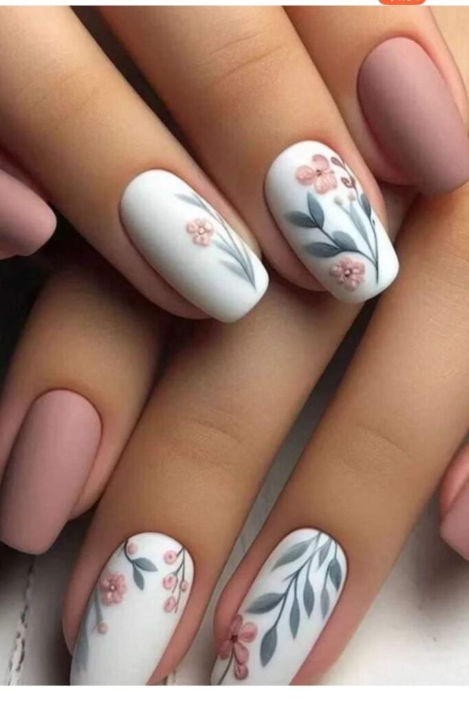 Muted Wildflower Print Across All Ten Nails