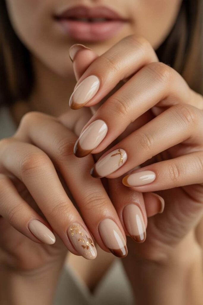 39 Quick Nail Designs Easy Enough to Do at Home (That Actually Look Salon-Done) 4 Nude Almond Nails with a Single Rust Accent