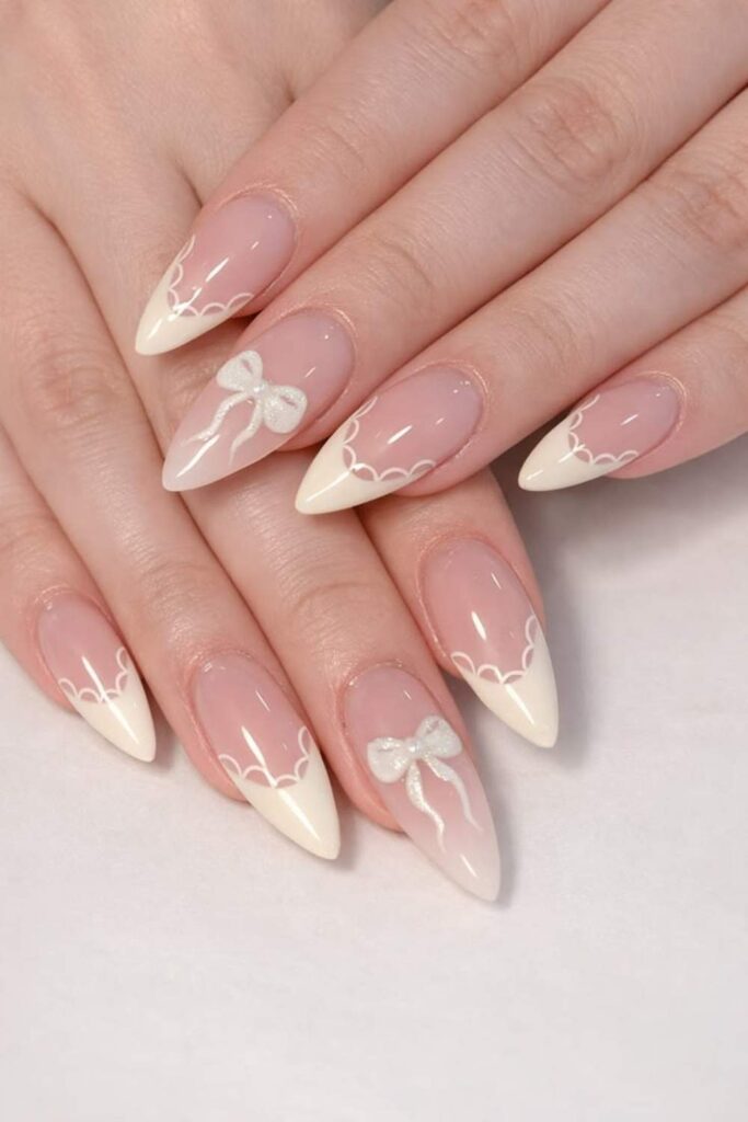 Nude Nails with a 3D Bow Detail