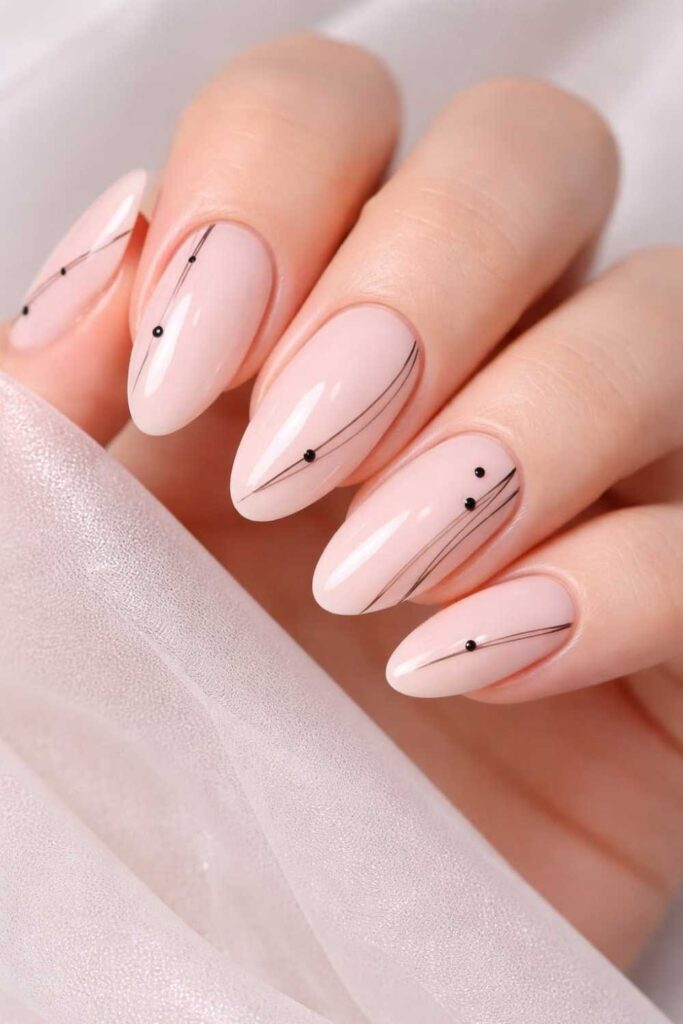86 Neutral Nail Ideas That Look Expensive Without Even Trying 7 Nude with Thin Negative Space Lines