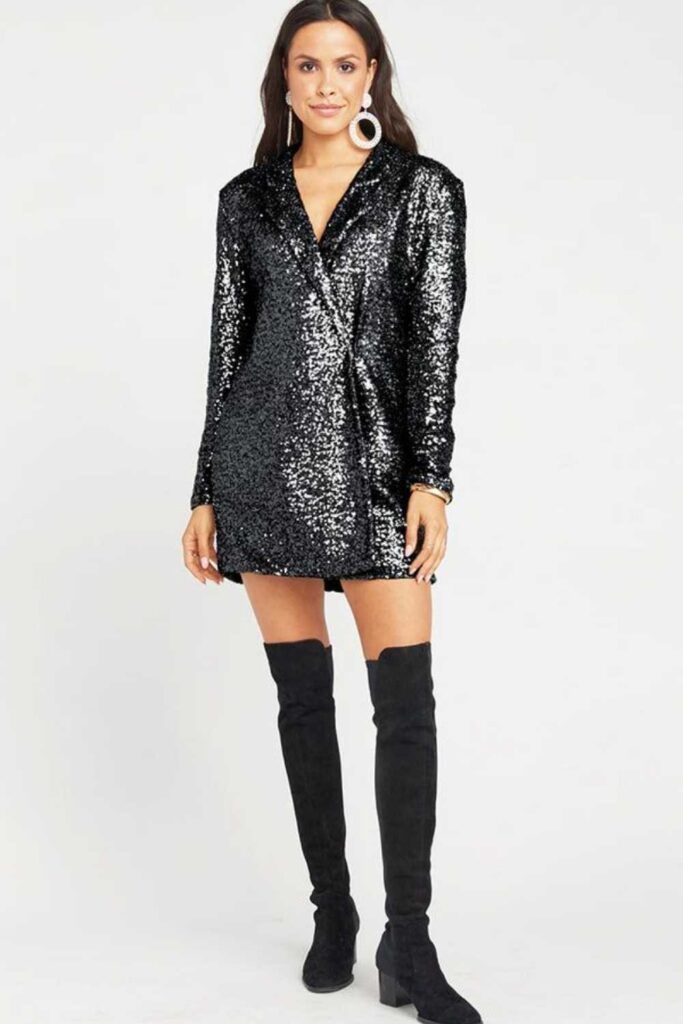 Oversized Blazer as a Dress with Tall Boots