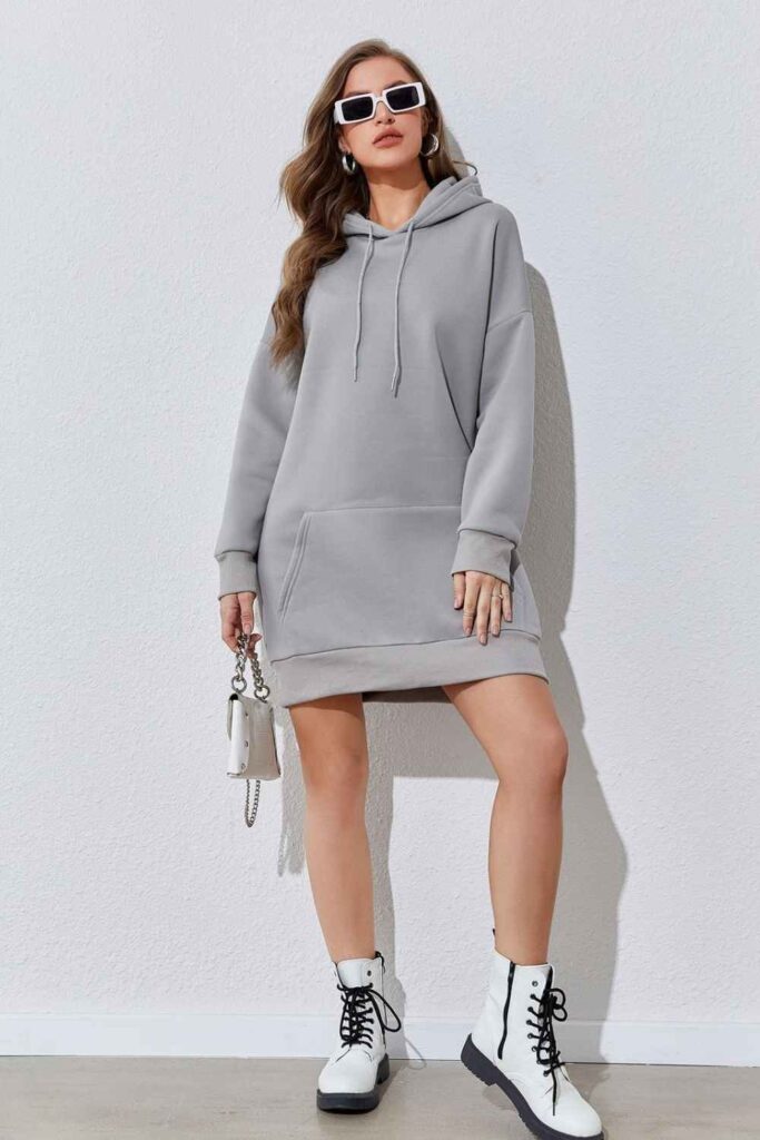 Oversized Grey Hoodie Dress with Sneakers and a Sleek Ponytail