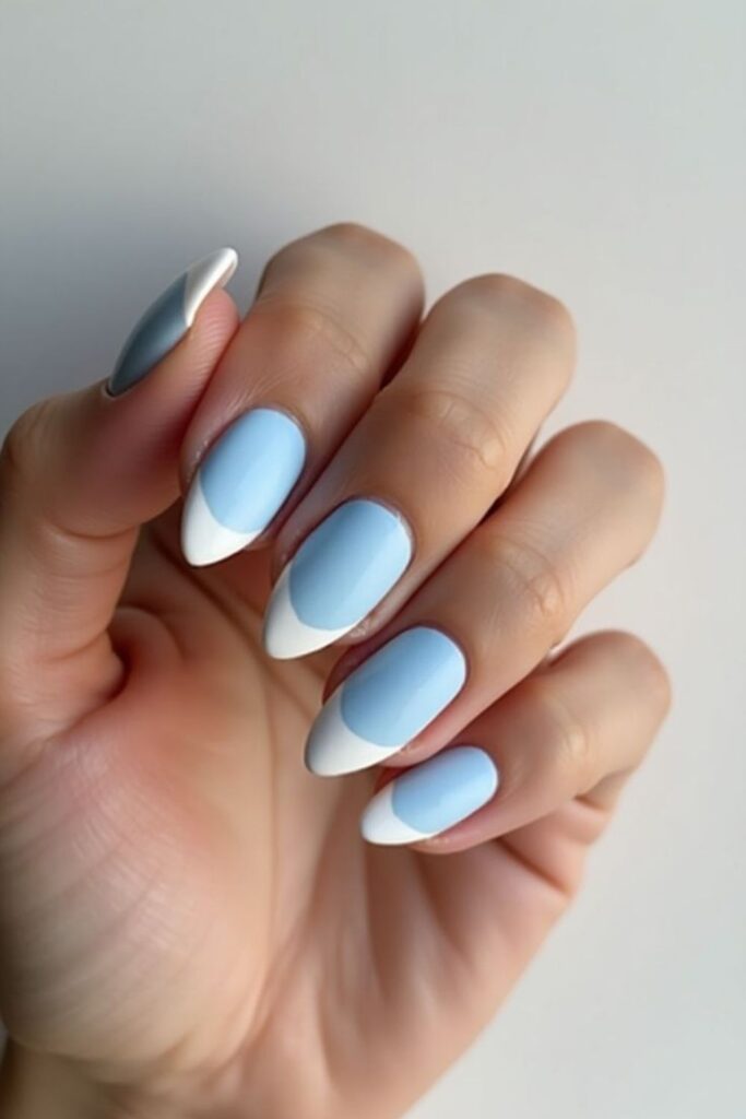 10 Simple Nail Designs for Beginners That Actually Look Expensive 5 Pastel Blue Nails with White Negative Space Tips
