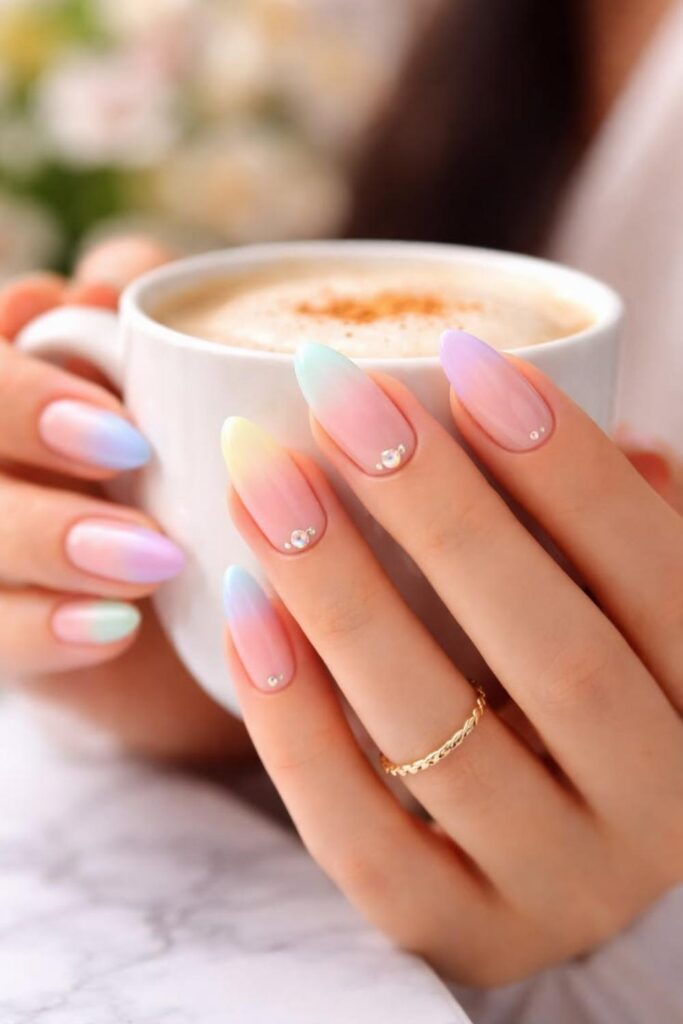 43 Blooming Gel Nail Art Ideas That Look Like They Took Hours (But Didn't) 8 Pastel Rainbow Bloom One Color Per Nail