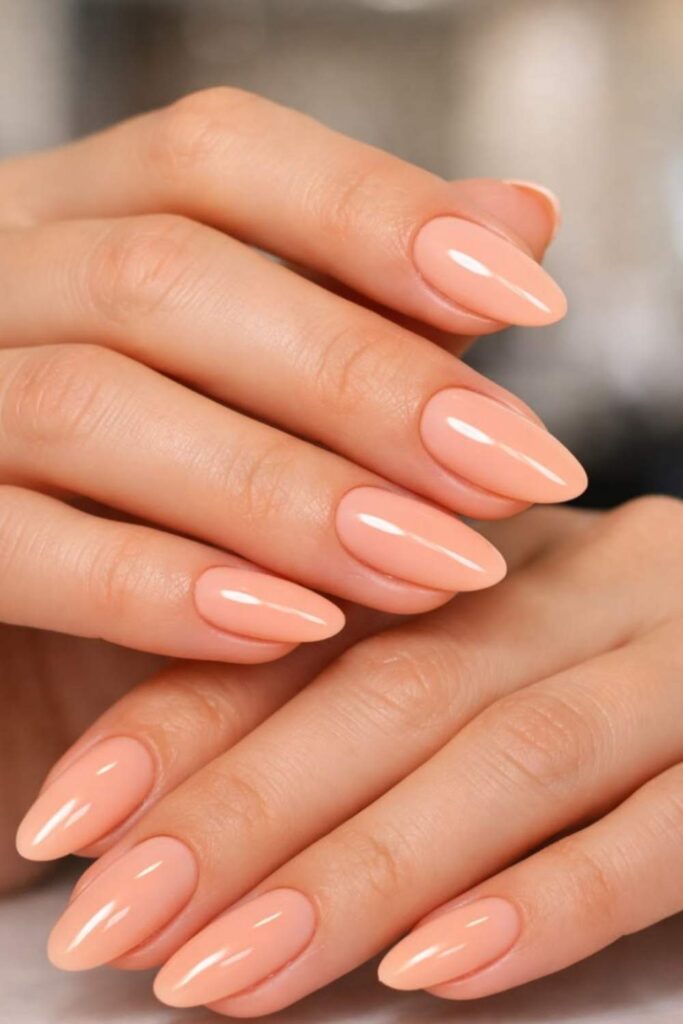44 Cute Back to School Nails That'll Make You Actually Excited for September 13 Peach Fuzz Glazed Nails The Color of the Moment