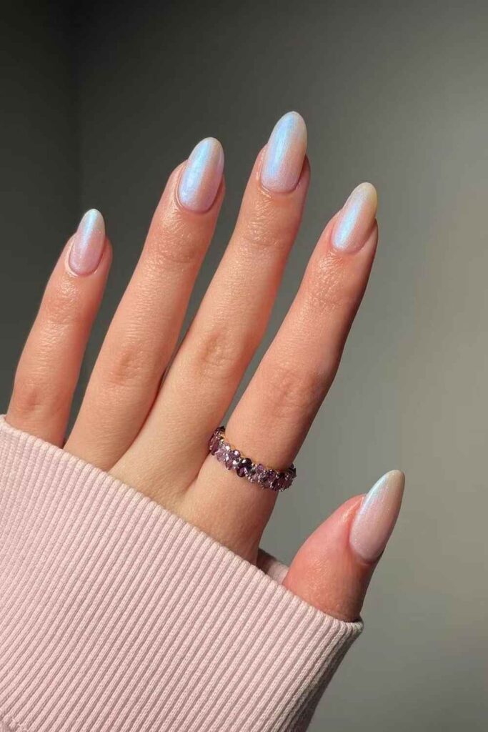 44 Cute Back to School Nails That'll Make You Actually Excited for September 15 Pearlescent White with Lavender Flash