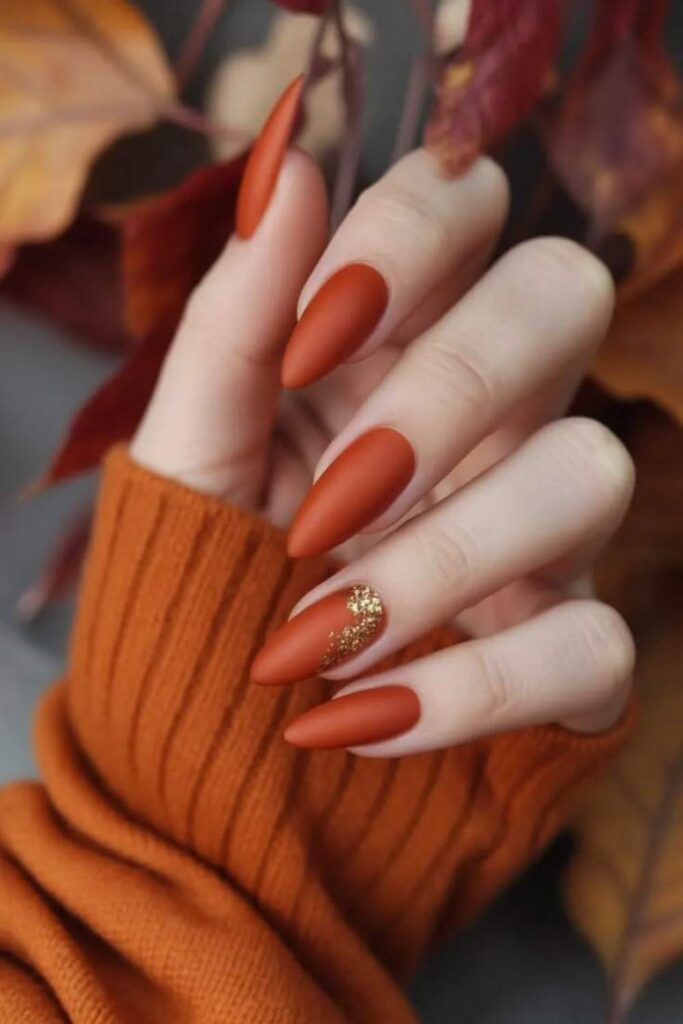54 Cozy Fall Nails Aesthetic Ideas That Feel Like a Warm Latte in Your Hands 2 Pumpkin Spice Burnt Orange with a Matte Finish