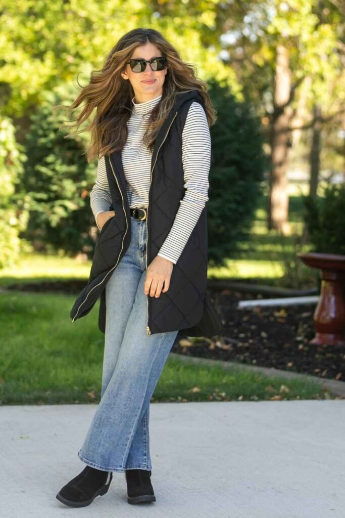 17 Street Style Outfits Casual Enough for Everyday But Cool Enough to Turn Heads 11 Quilted Vest Over a Long-Sleeve Turtleneck with Straight-Leg Cords