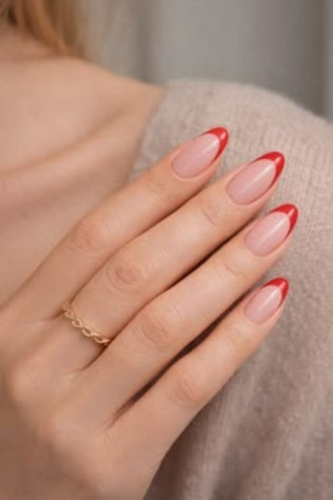 32 Red Acrylic Nail Designs That Always Look Like You Just Left the Salon 11 Red Acrylic Nails with a French Negative Space Base