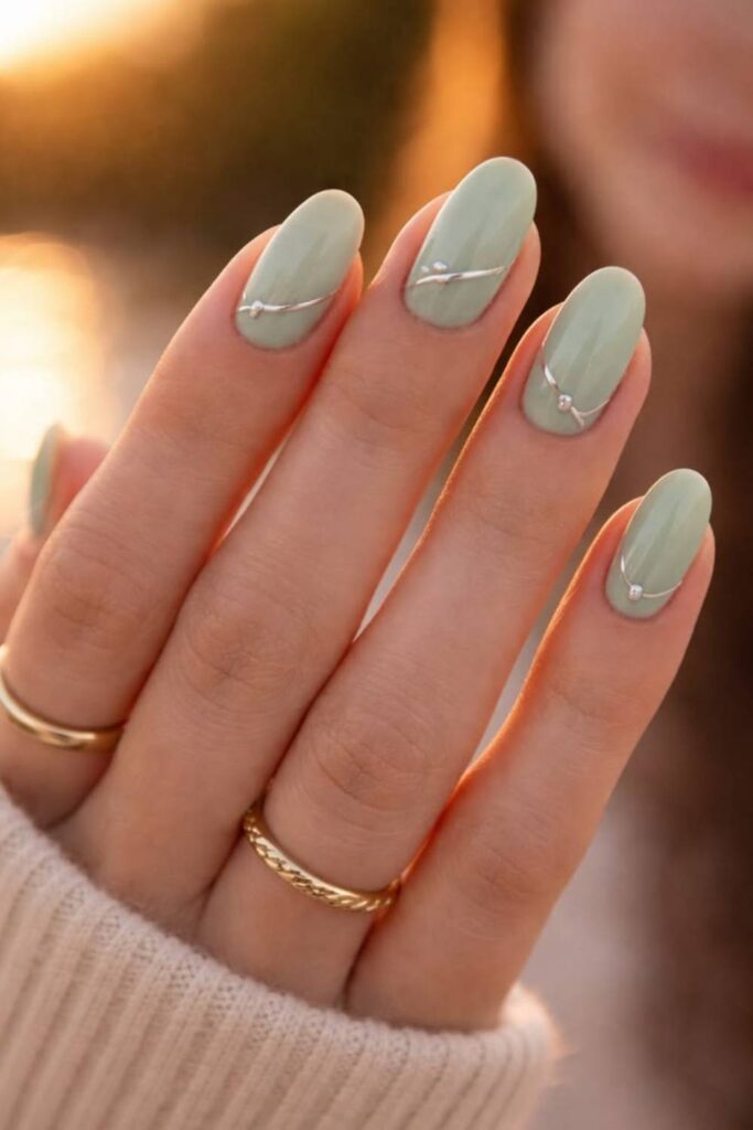 29 Summer Nail Ideas That Look Expensive Without Trying Too Hard 13 Sage Green with a Subtle Shimmer Shift