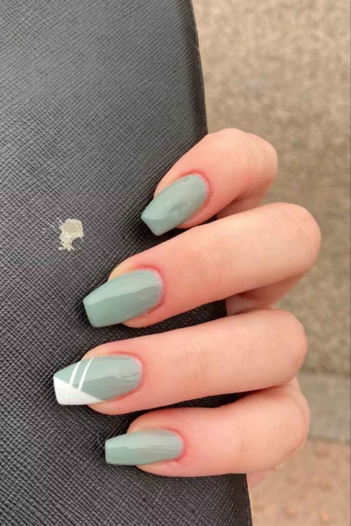 44 Cute Back to School Nails That'll Make You Actually Excited for September 7 Sage Green with Matte Finish and Thin White Outline