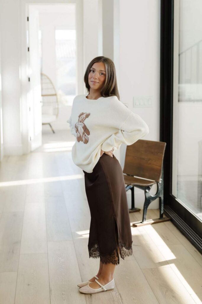 Satin Slip Skirt with a Chunky Cropped Sweater