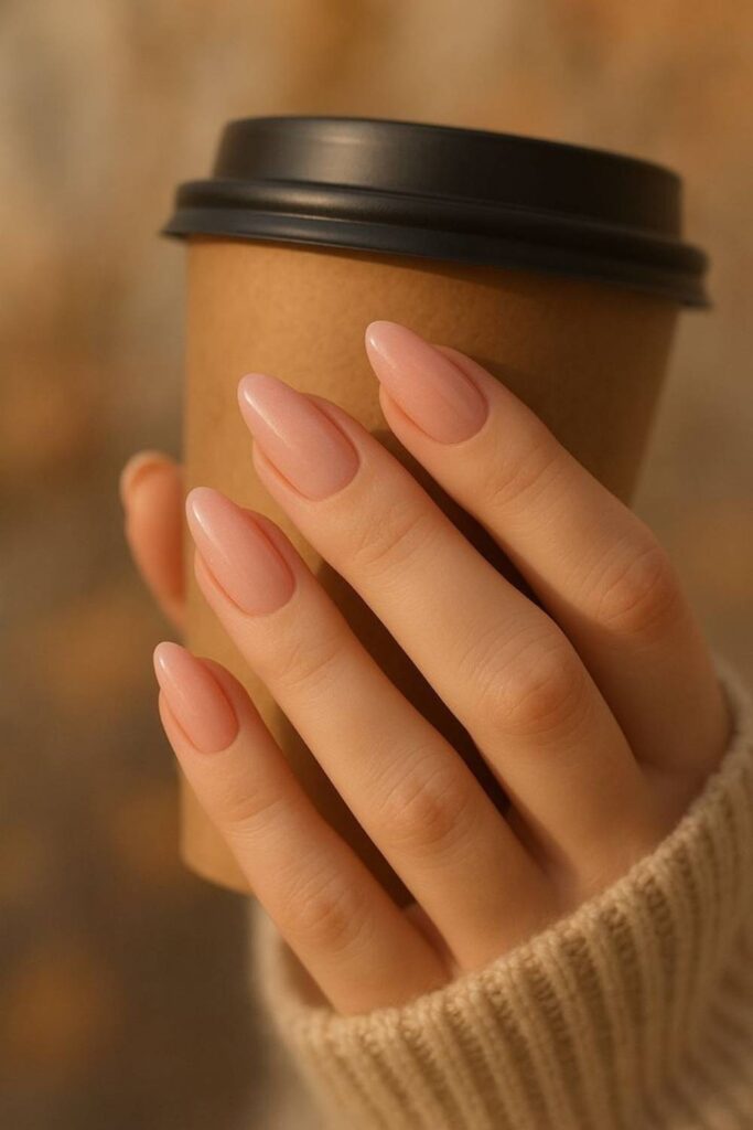86 Neutral Nail Ideas That Look Expensive Without Even Trying 6 Sheer Coffee with a High-Gloss Topcoat