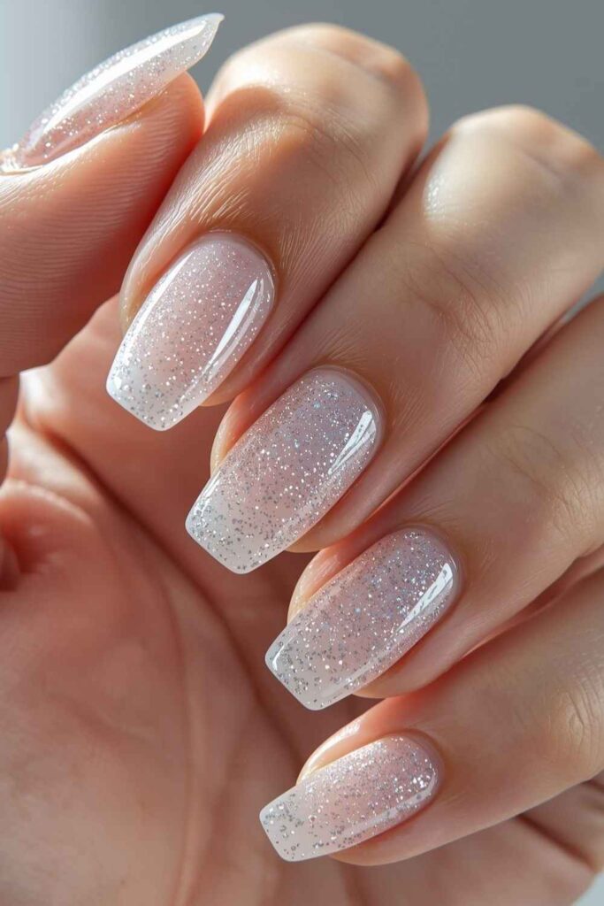 Sheer Glitter Overlay on Bare Nail