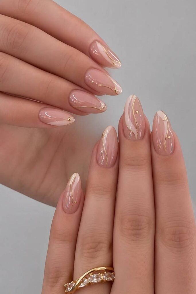 39 Quick Nail Designs Easy Enough to Do at Home (That Actually Look Salon-Done) 2 Sheer Milky Pink with a Single Thin Gold Line