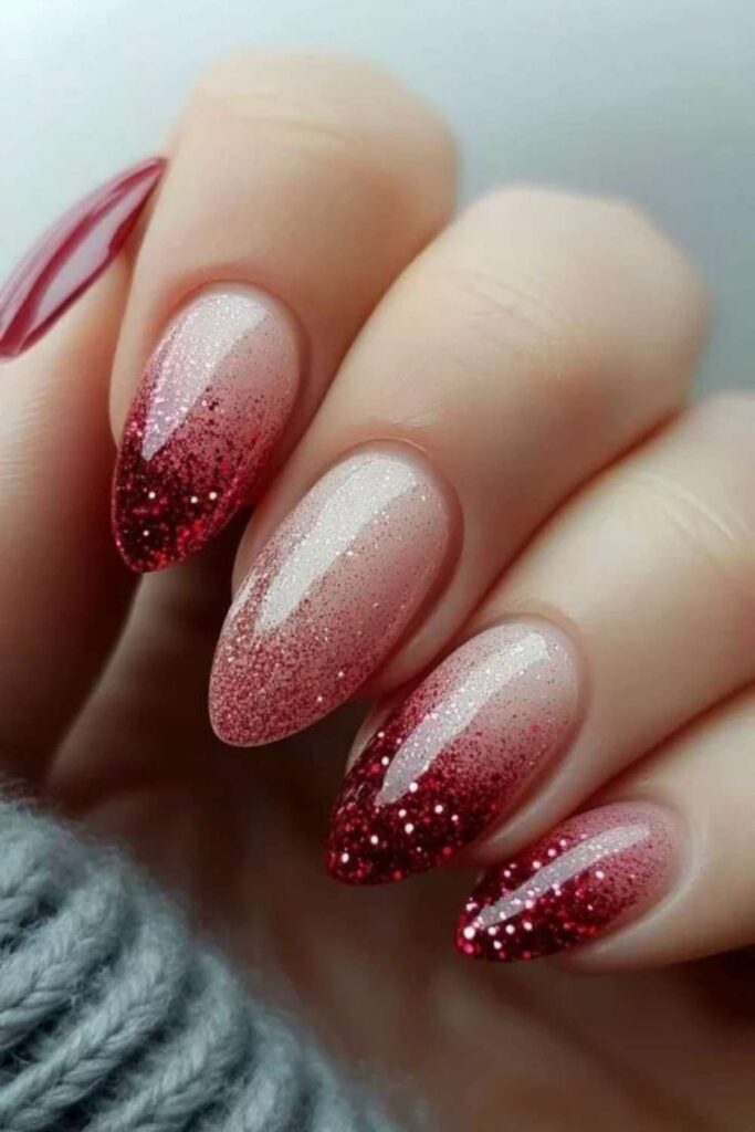 Shimmery Nude with Floating Red Glitter