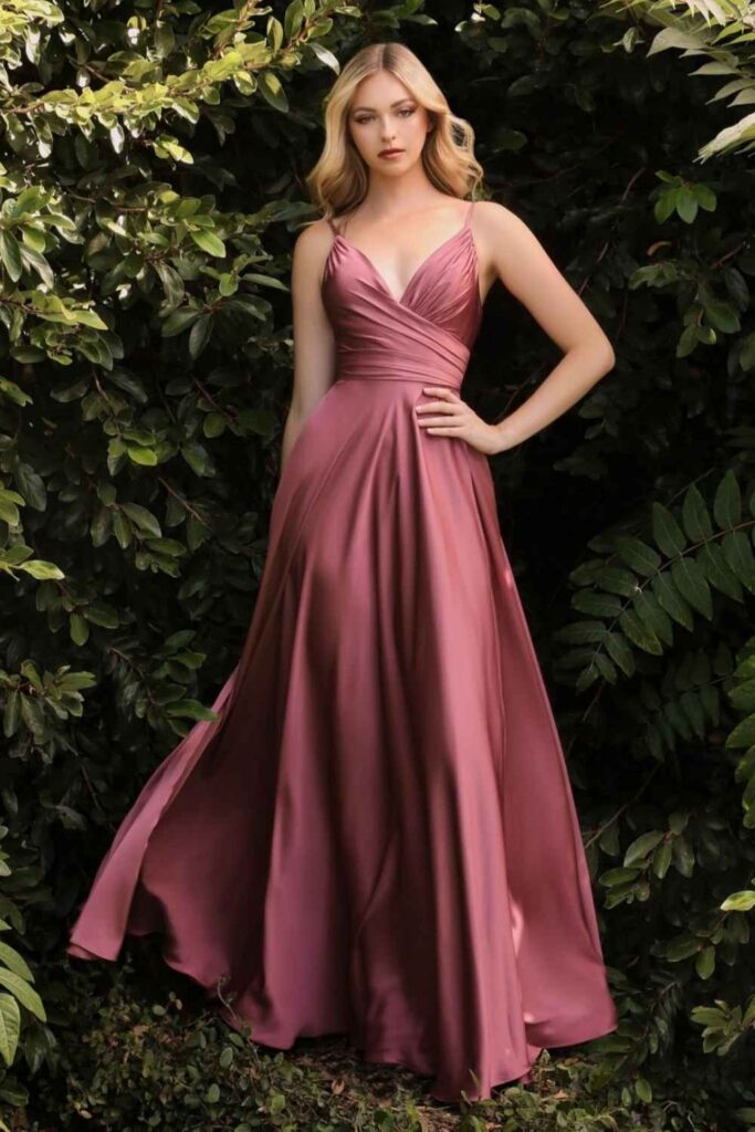 Soft Mauve Bias-Cut Satin Dress with a Strappy Back