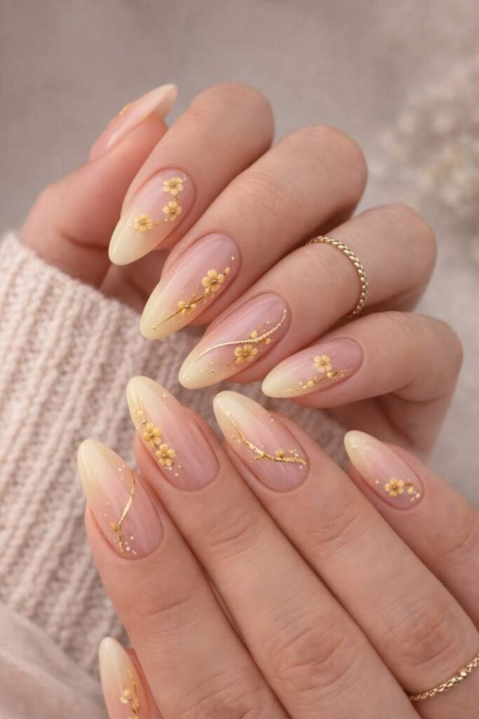 43 Blooming Gel Nail Art Ideas That Look Like They Took Hours (But Didn't) 13 Soft Yellow and Cream Bloom for a Spring-Fresh Look