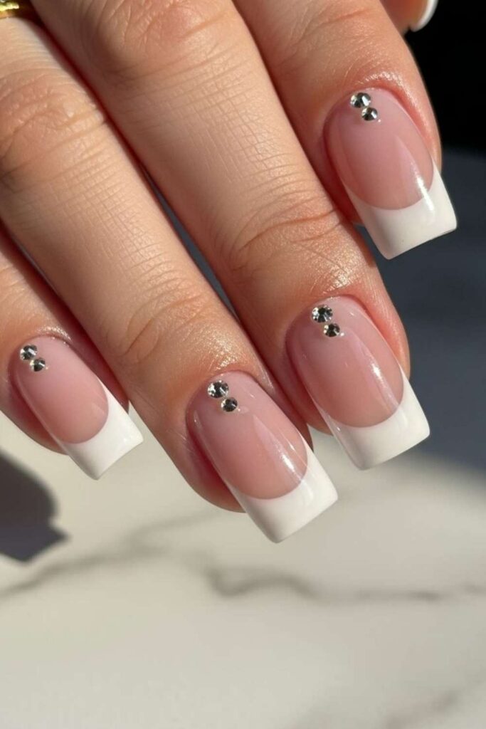 25 Square French Tip Acrylic Nails That Look Expensive Without Trying 11 Square French Acrylics with Pearl Accent Dots