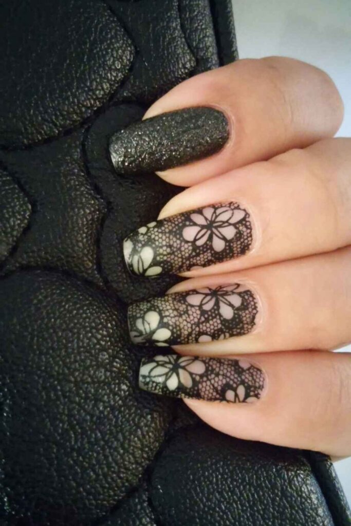 Stamped Lace Nails with a Fishnet Stocking