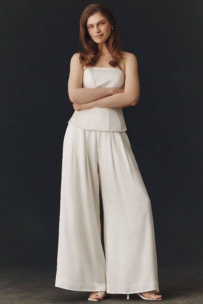 Strapless Structured Bodice with Flowy Palazzo Pants Cocktail Party