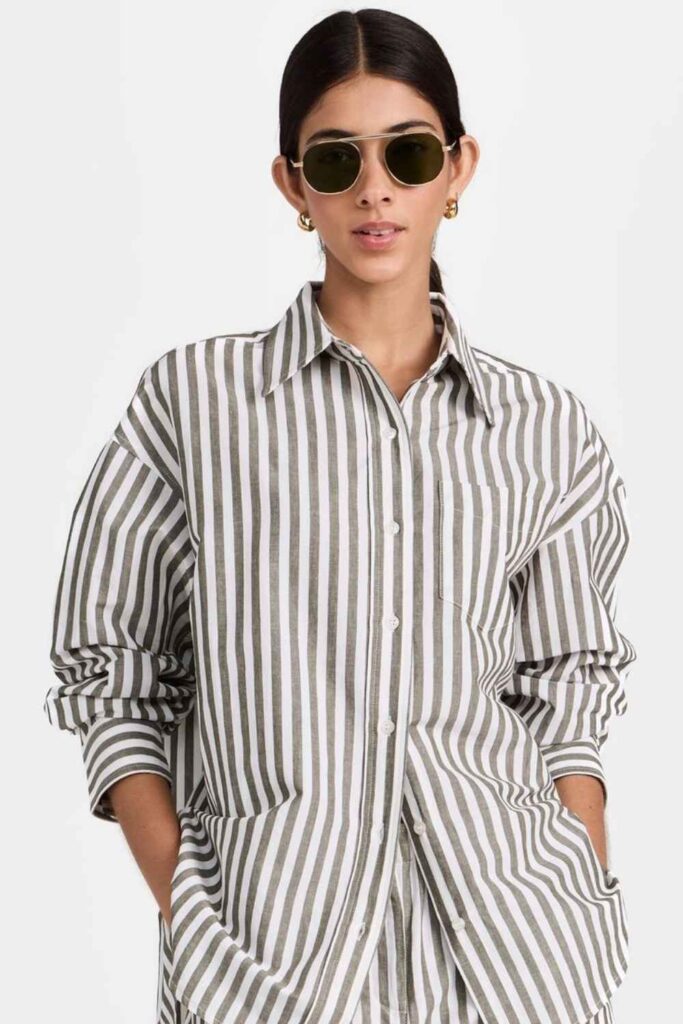 Striped Oversized Button-Down Knotted at the Waist