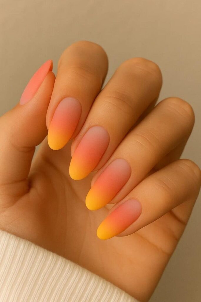 44 Cute Back to School Nails That'll Make You Actually Excited for September 8 Sunset Gradient Ombre in Warm Tones