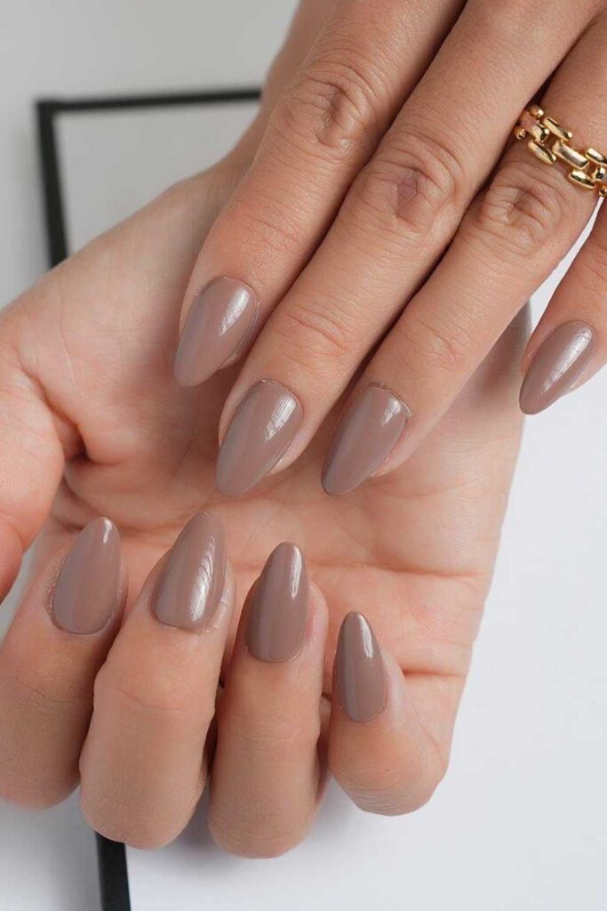 Taupe Nails with a Subtle Shimmer Finish