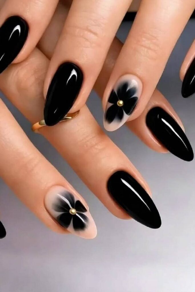 Tiny Gold Flowers on a Jet Black Base