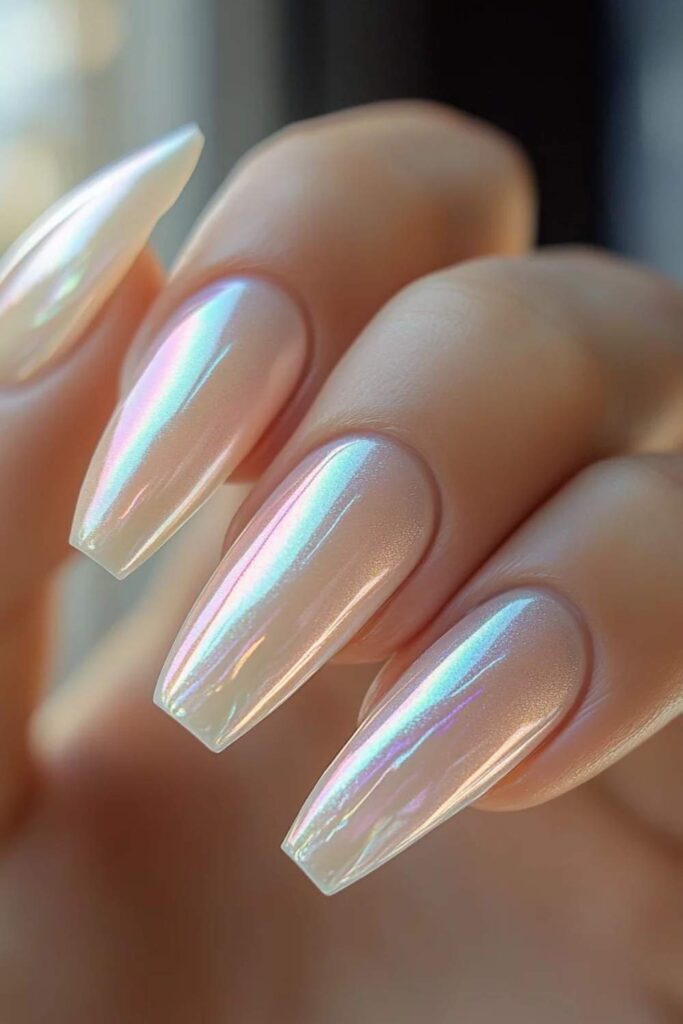 67 Nail Art Tutorial Ideas That Are Actually Worth Saving in 2026 15 Translucent Glass Nails with Rainbow Iridescence