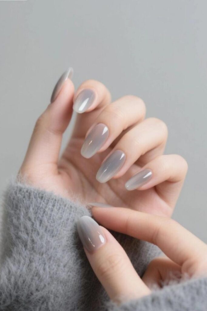 86 Neutral Nail Ideas That Look Expensive Without Even Trying 11 Translucent Gray Glass Nails