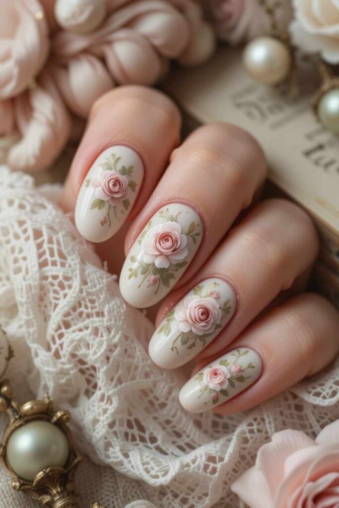 44 Cute Back to School Nails That'll Make You Actually Excited for September 6 Vintage Rose with Micro Floral Stamping