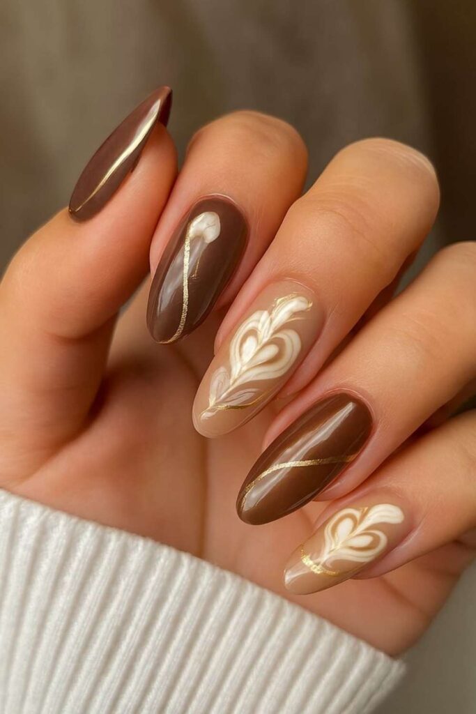 44 Cute Back to School Nails That'll Make You Actually Excited for September 18 Warm Espresso with Cream Moon Detail