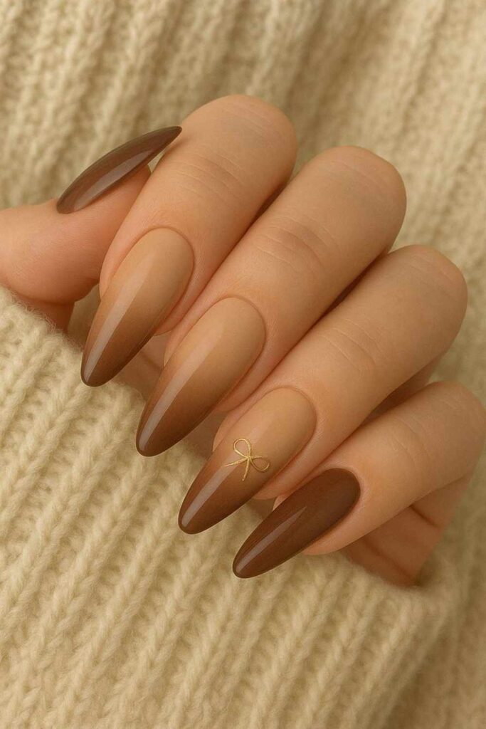43 Blooming Gel Nail Art Ideas That Look Like They Took Hours (But Didn't) 7 Warm Honey and Brown Ink Drop on a Caramel Base
